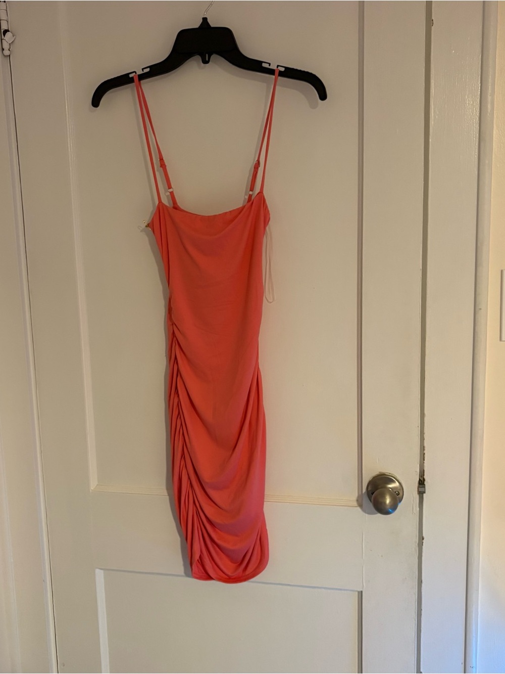 Windsor Coral-Orange Ruched Mini Slip Dress